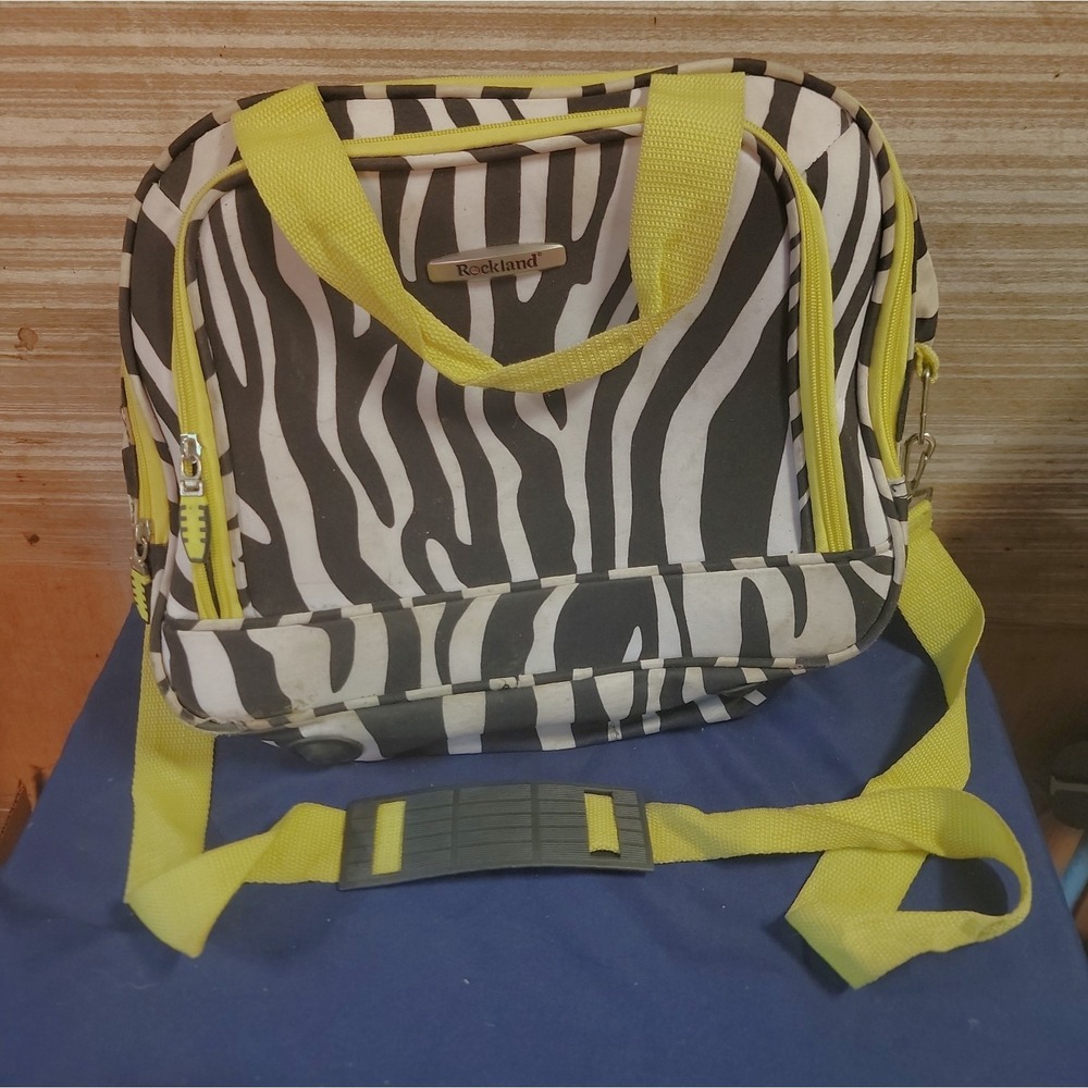 Rockland Zebra‎ Print Rolling Cooler Bag Yellow Strap Insulated Travel Tote...